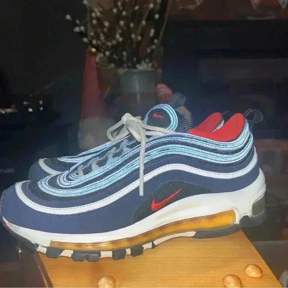 Nike Air Max 97 Midnight Navy Habanero Red 921522-402 size 5 Y= Women’s 6.5 - Picture 4 of 10